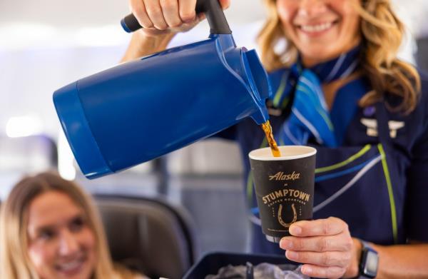 Alaska Airlines said it will serve Stumptown's original Holler Mountain blend and other brews in its Portland and JFK Airport lounges.